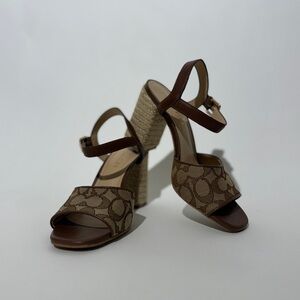 Coach Marla Sandal In Signature Jacquard Brown Women’s Size 7.5